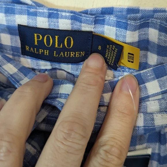 NWT Polo Ralph Lauren 100% Linen Blue Gingham Check Tiered Midi Feminine Skirt 8 - Picture 6 of 10